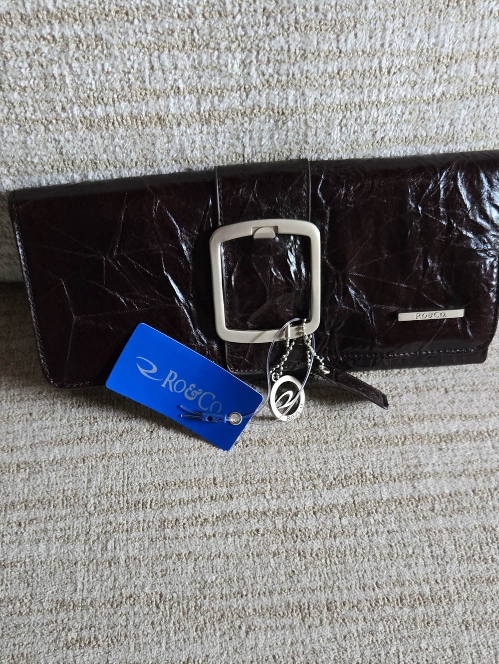 RO&CO Dark Brown Croc-Embossed Leather Wallet with Silver Hardware